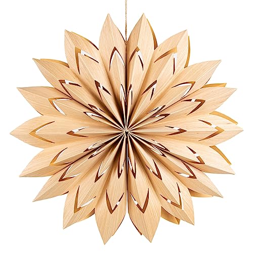Logbuch-Verlag Stern Blume aus Papier Holz-Optik Natur Papierstern Fenster Schaufenster Landhaus Deko Ganzjahr Herbst Weihnachten Ø 40 cm von Logbuch-Verlag