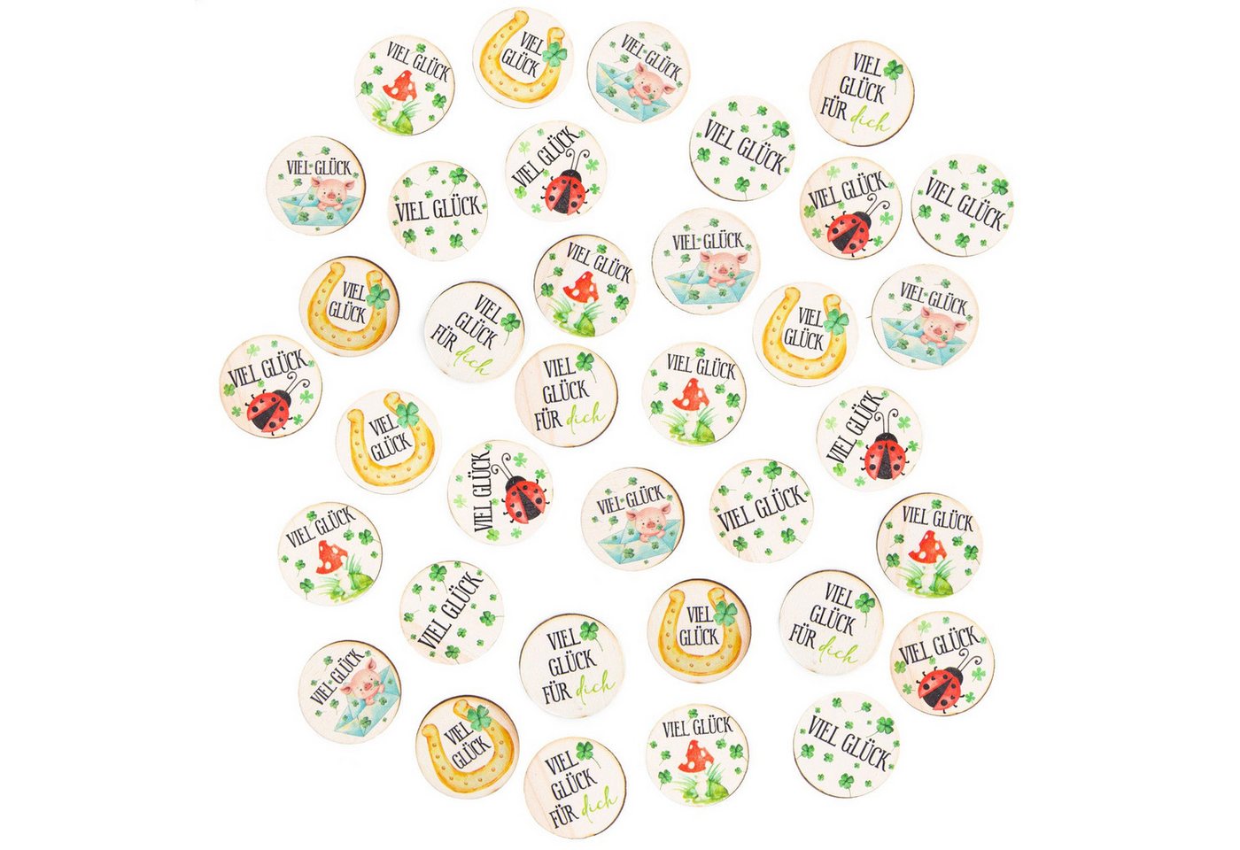 Logbuch-Verlag Dekofigur 36 Glücksbringer aus Holz Viel Glück Taler für Silvester Give-Away 4 von Logbuch-Verlag