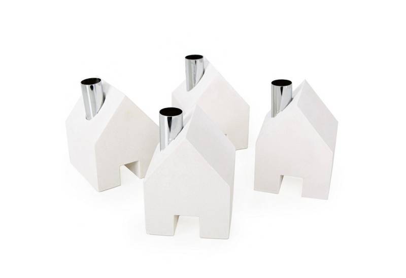 Logbuch-Verlag Dekofigur 4 Beton Kerzenhalter für Stabkerzen Adventskranz Haus Kerzenständer von Logbuch-Verlag