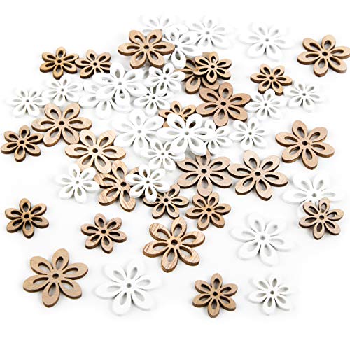 Logbuch-Verlag Streudeko 45 weiße Natur Holz Mini Blumen Tischdeko Feste Hochzeit Kommunion Holzblumen 2,5-3,5 cm von Logbuch-Verlag