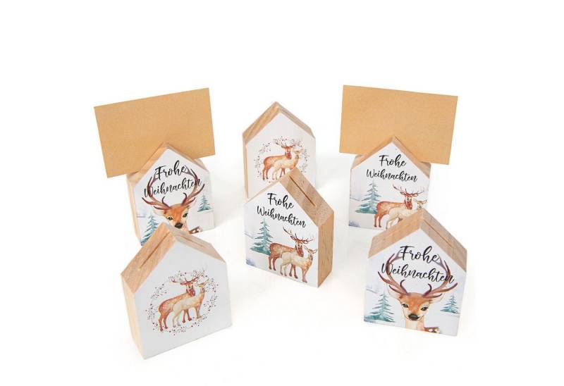 Logbuch-Verlag Streudeko 6 Holz Häuser - Weihnachtsdeko Häuschen als Tischkartenhalter 8 cm von Logbuch-Verlag