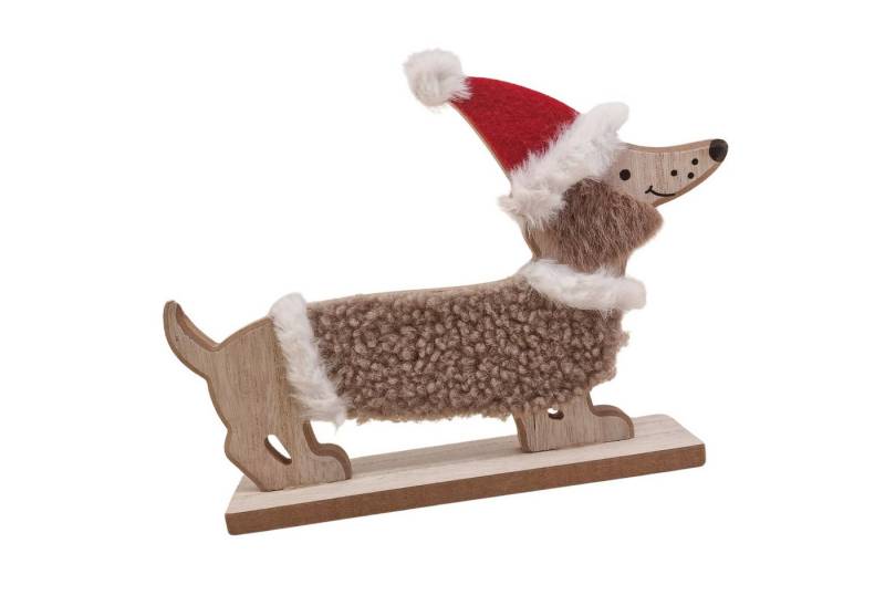 Logbuch-Verlag Dekofigur Holz Dackel Weihnachtsdeko 22×4×16,5 cm, stehende Hundedeko mit roter von Logbuch-Verlag