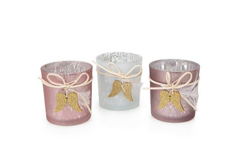 Logbuch-Verlag Streudeko Kerzenhalter 3er-Set rosa lila weiß mit goldenen Flügeln 7,3 x 8 cm von Logbuch-Verlag