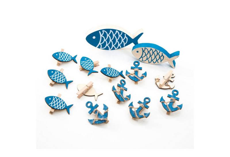 Logbuch-Verlag Dekofigur SET Tisch-Deko 14 Teile maritim: 6 Stück kleine blaue Deko-KLAMMERN von Logbuch-Verlag