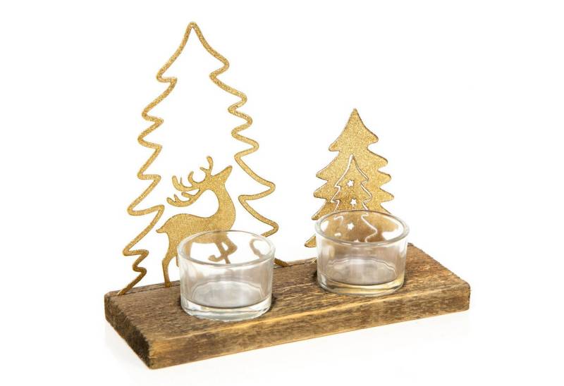 Logbuch-Verlag Dekofigur Weihnachtlicher Teelichthalter aus Holz & Metall Gold Natur 19 x 16,5 von Logbuch-Verlag