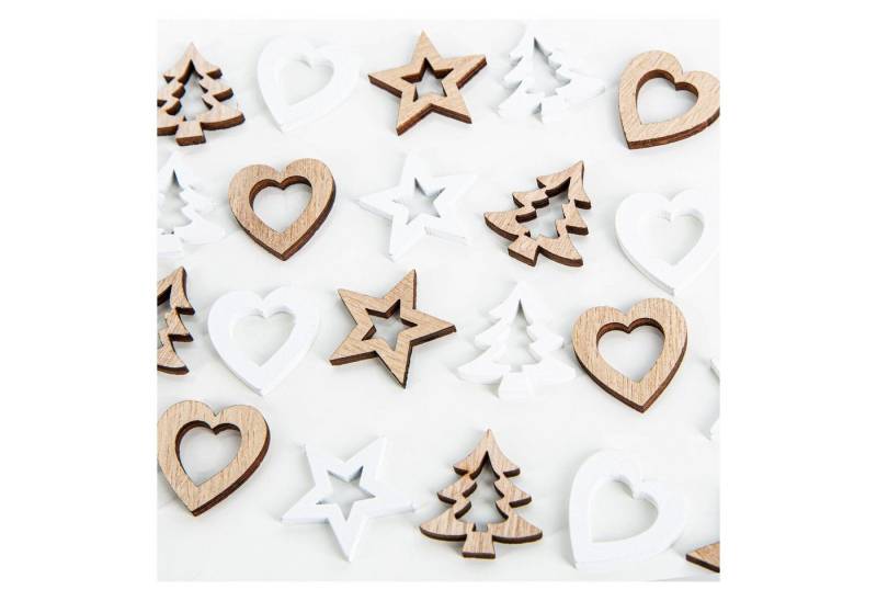 Logbuch-Verlag Dekofigur Weihnachtsdeko Set 24 Holz Streuteile Baum Stern Herz Deko von Logbuch-Verlag