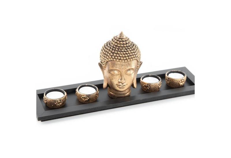 Logbuch-Verlag Teelichthalter Teelichthalter Set auf Tablett mit Buddha Figur von Logbuch-Verlag