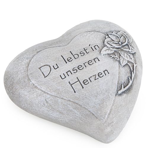 Logbuch-Verlag Trauer Herz Du lebst in unseren Herzen als Grabschmuck & Grabdekoration frostsicher grau 11 x 10 x 4 cm von Logbuch-Verlag