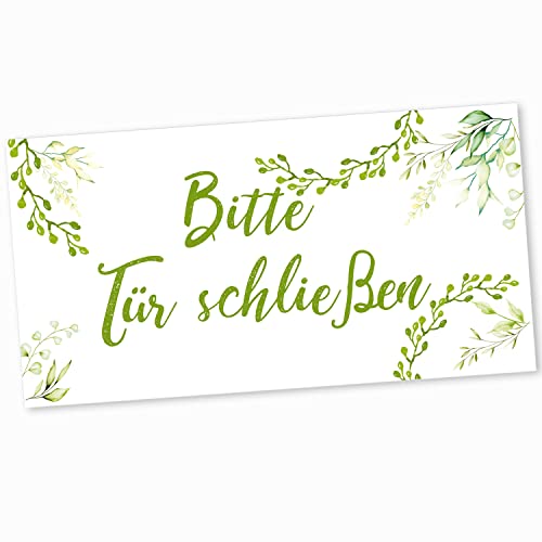 Logbuch-Verlag Türschild Bitte Tür schließen grün weiß floral Hinweisschild Türe Firma Restaurant Praxis 20 x 10 cm von Logbuch-Verlag