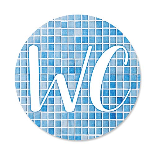 Logbuch-Verlag WC-Schild Toiletten-Schild Türschild blau weiß türkis Mosaik-Optik rund 15 cm Durchmesser inkl. Klebepunkte Badezimmer Klo-Schild neutral Frauen + Männer von Logbuch-Verlag