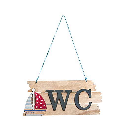 Logbuch-Verlag WC-Schild aus Holz zum Aufhängen mit Segelboot-Motiv - Maritime Deko WC Toilettenschild Natur blau von Logbuch-Verlag