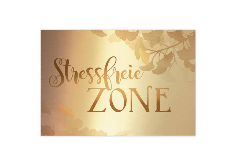 Logbuch-Verlag Wanddekoobjekt Wandbild Stressfreie Zone mit Ginkgo-Motiv gold (1 St), Türschild Deko Sauna Spa von Logbuch-Verlag
