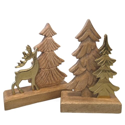 Logbuch-Verlag Weihnachten Deko Figuren Set Baum + Hirsch aus Holz Metall Weihnachtsdekoration Weihnachtsfiguren 16 x 18 cm von Logbuch-Verlag