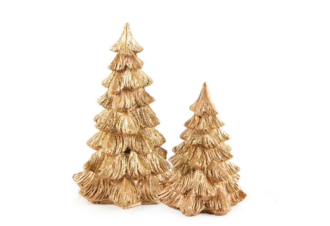 Logbuch-Verlag Dekofigur 2 kleine Tannenbäume aus Polyresin, gold, 8,5 und 12,5 cm – von Logbuch-Verlag