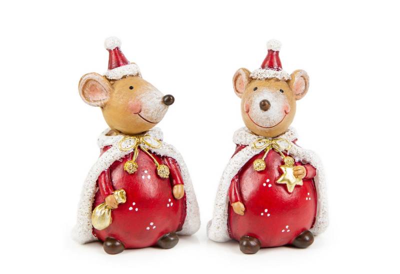 Logbuch-Verlag Weihnachtsfigur 2 niedliche Weihnachtsmaus Weihnachtsdekroation (Set, 2 St), Figuren in rot braun 9 cm von Logbuch-Verlag