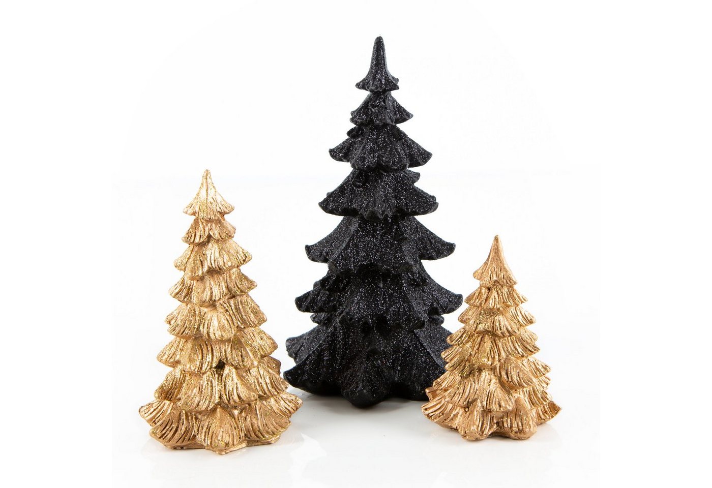 Logbuch-Verlag Weihnachtsfigur 3 Deko Bäume schwarz gold glitzernd 8,5-18 cm (Set, 3 St), Weihnachtsdeko zum Hinstellen von Logbuch-Verlag