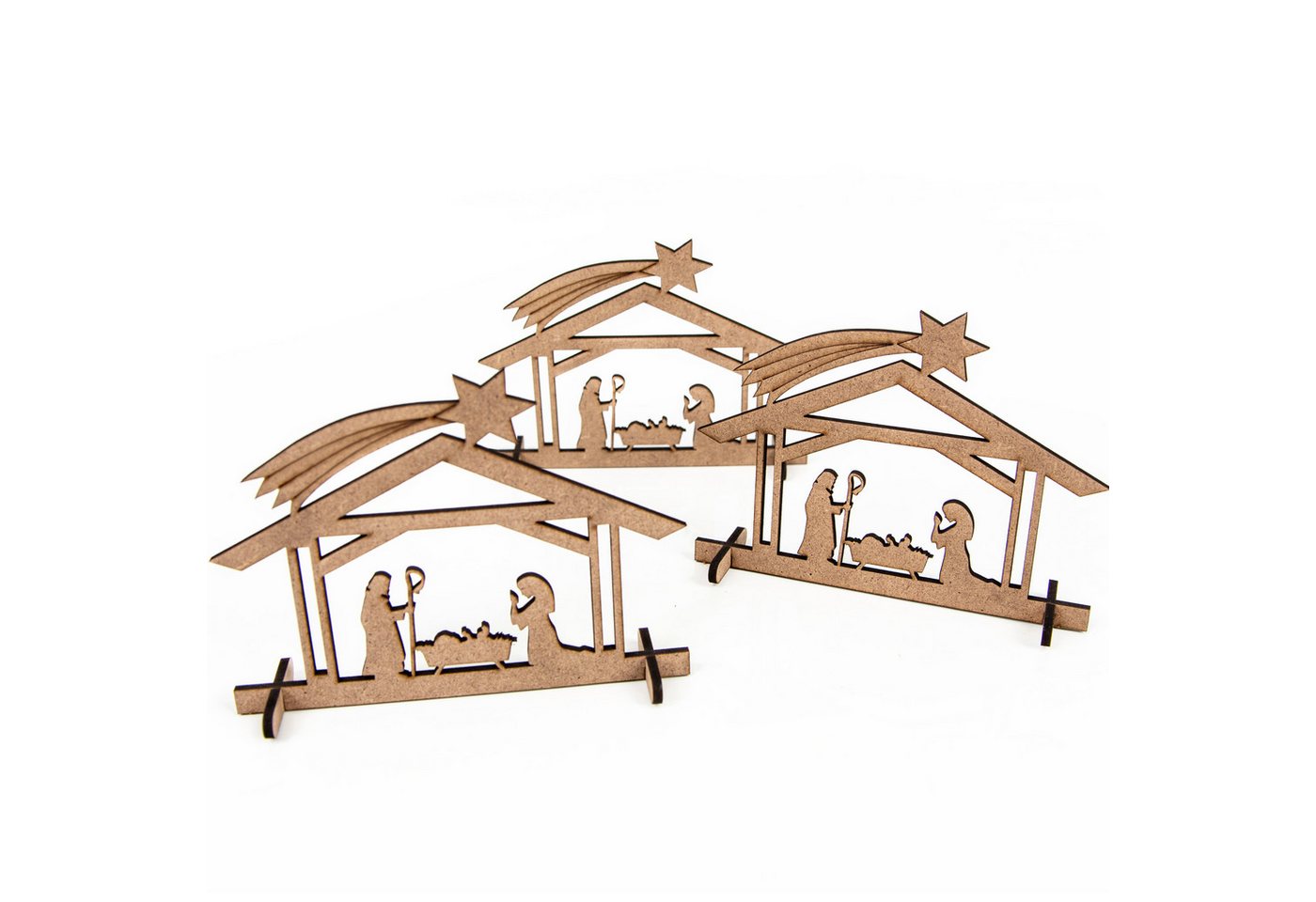 Logbuch-Verlag Krippen-Zubehör 3 Krippen Miniaturen aus Holz - Tischkrippe kleine Krippenfiguren zum von Logbuch-Verlag