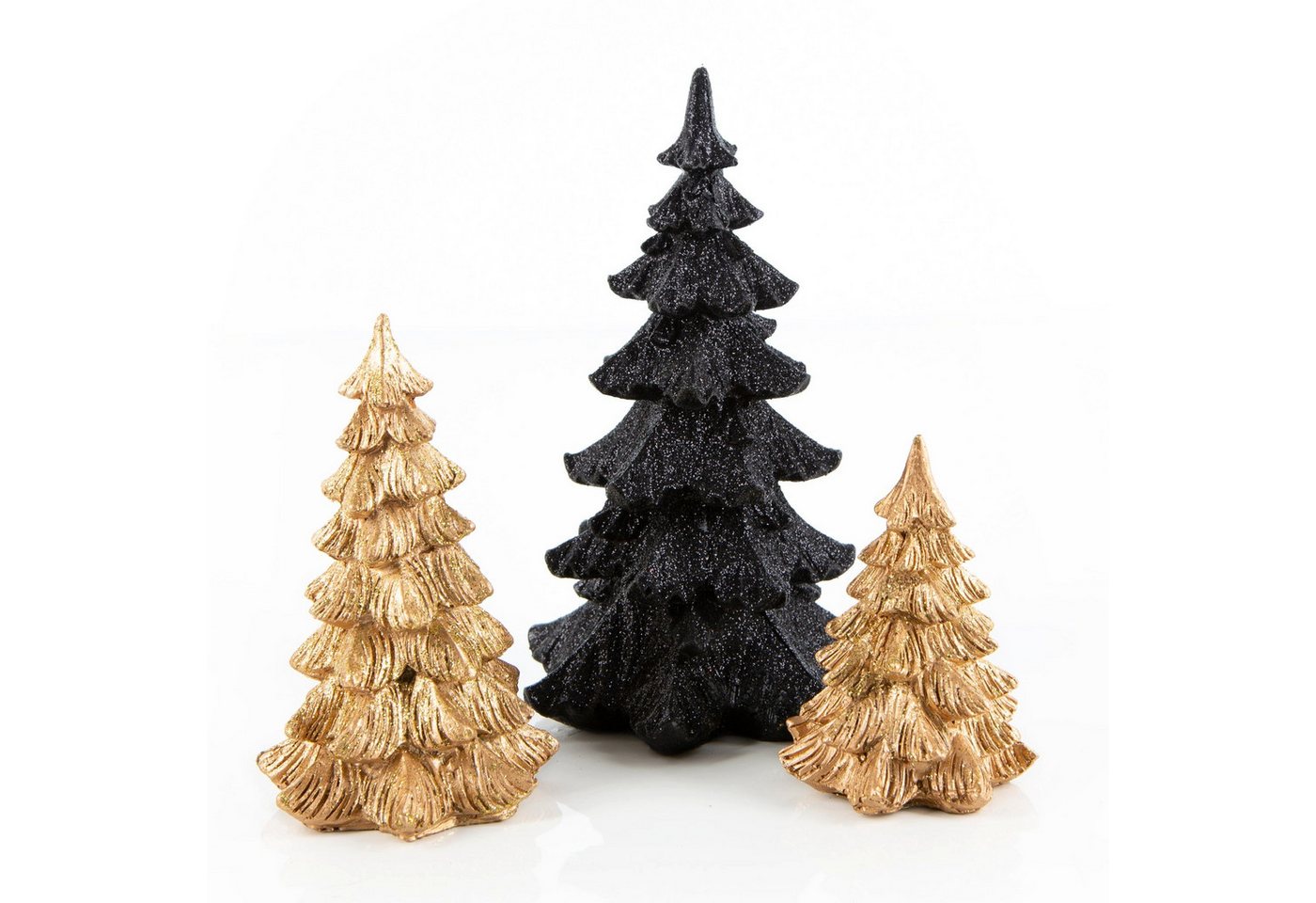 Logbuch-Verlag Dekofigur 3 Weihnachten Deko Bäume schwarz gold glitzernd 8,5-18 cm von Logbuch-Verlag