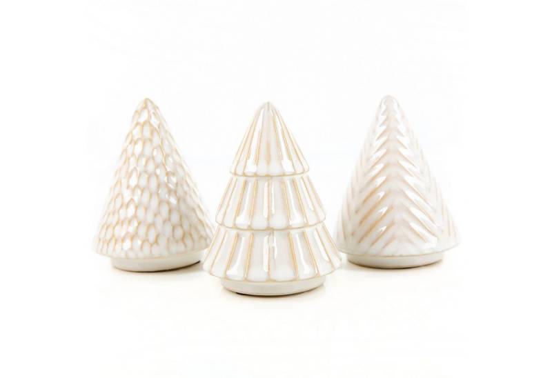 Logbuch-Verlag Weihnachtsfigur 3 kleine Weihnachtsbäume Keramik Creme weiß Weihnachten 10 cm von Logbuch-Verlag