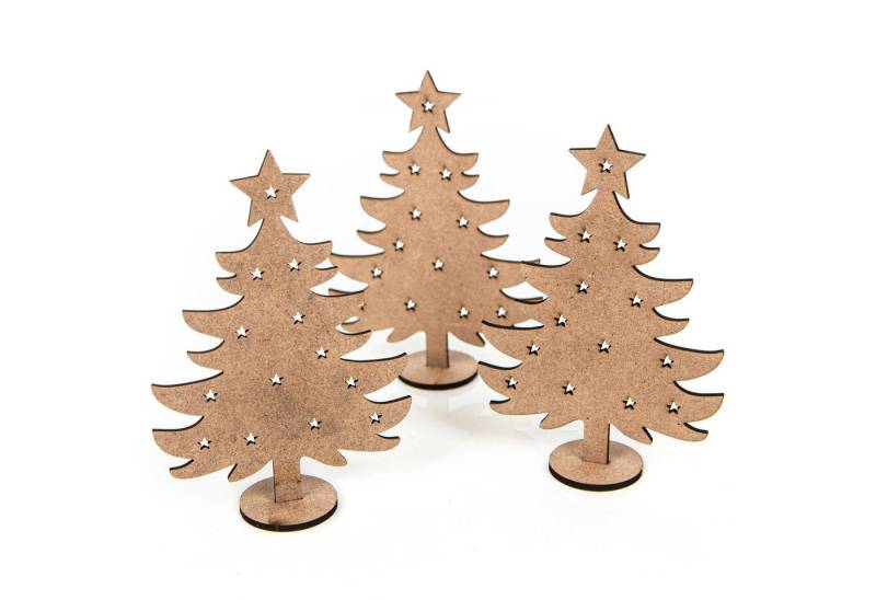 Logbuch-Verlag Dekofigur 3 kleine Weihnachtsbäume aus Holz - Baum Miniatur flach zum Stecken - von Logbuch-Verlag