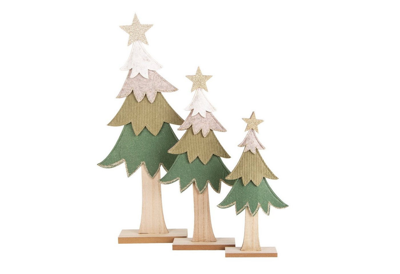 Logbuch-Verlag Weihnachtsfigur Weihnachtsbaum Set 3 Stück aus Holz & Filz (3 St), mit Glitzer Stern und Natur Stamm von Logbuch-Verlag