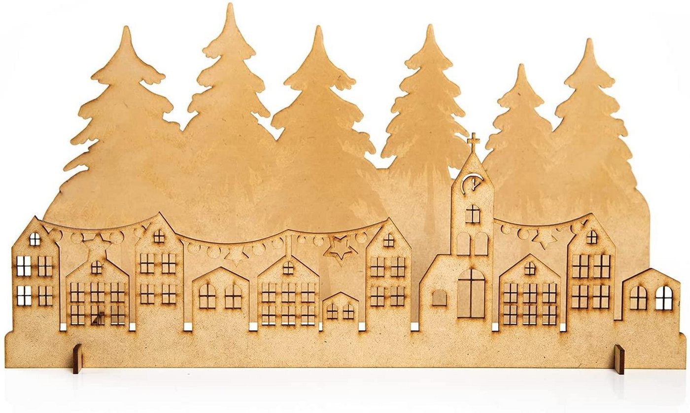 Logbuch-Verlag Weihnachtsfigur Weihnachtslandschaft Häuser und Bäume 41 cm Holz (1 St) von Logbuch-Verlag