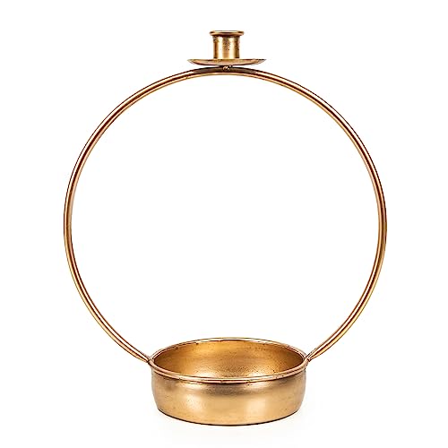 Logbuch-Verlag edler Kerzenständer aus Metall mit Dekoschale zum Befüllen - Metallring Weihnachtsdeko Gold Geschenkidee Weihnachten 33 cm von Logbuch-Verlag