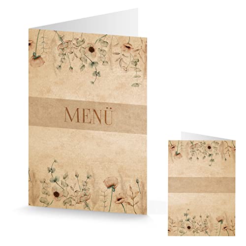 Logbuch-Verlag festliche Menükarten DIN A5 beige boho floral - Speisekarte zum Bedrucken & Beschriften Hochzeit Restaurant von Logbuch-Verlag