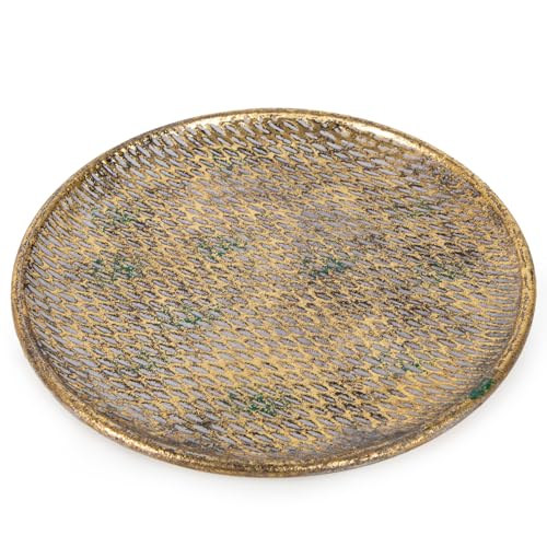 Logbuch-Verlag flache Metallschale vintage gold Teller Ø 28 cm Dekoschale runde Schale aus Metall zur Dekoration von Logbuch-Verlag