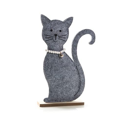 Logbuch-Verlag graue Deko Katze 18 cm groß Filzkatze Filz Figur Katzenfigur Dekokatze zum Hinstellen Geschenk von Logbuch-Verlag