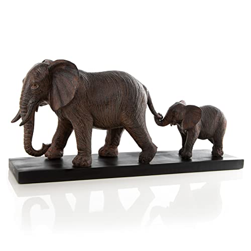 Logbuch-Verlag Elefanten Familie Skulptur Babyelefant Mutter + Kind Dekoobjekt Dunkelbraun Asien Afrika Deko 49 cm von Logbuch-Verlag
