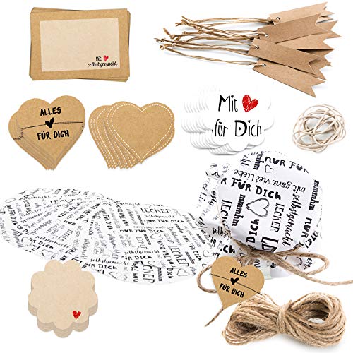 Logbuch-Verlag großes 81-tlg. Deko Set für Eingemachtes - Gläserdeckchen + Sticker + Papieranhänger - Geschenkset für Hobbyköche von Logbuch-Verlag