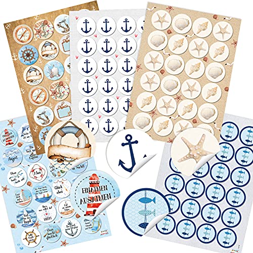 Maritime Aufkleber, 120er Set: Sticker mit Muscheln, Seestern, Anker, Fische, Rettungsring & Leuchtturm, Deko Sommer, Meer & Strand, Maritim, Für Karten, Geschenke & Pary, Dekosticker Klein, Ø 4 cm Maritime Aufkleber, 120er Set: Sticker mit Muscheln, Seestern, Anker, Fische, Rettungsring & Leuchtturm, Deko Sommer, Meer & Strand, Maritim, Für Karten, Geschenke & Pary, Dekosticker Klein, Ø 4 cm von Logbuch-Verlag