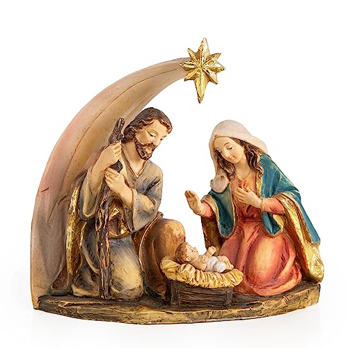 Logbuch-Verlag kleine Krippe zum Hinstellen Tischkrippe Figur Maria Josef Jesukind im Stall braun Gold 12 x 11,5 cm von Logbuch-Verlag