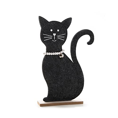 Logbuch-Verlag kleine Schwarze Katze 18 cm Kater schwarz-weiß Deko Filzkatze zum Hinstellen als Geschenk für Katzenfreunde von Logbuch-Verlag