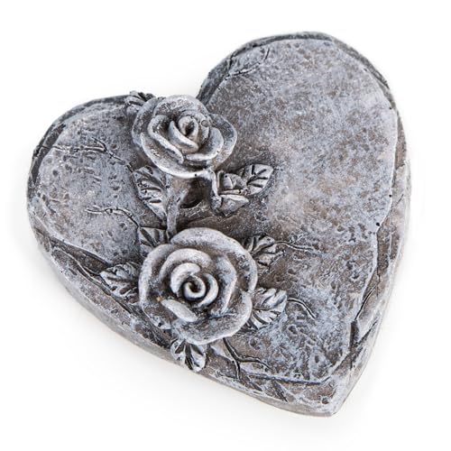 Logbuch-Verlag kleines flaches Grabherz Herz mit Rosen als Trauerherz Grabdekoration Urnengrab Grabschmuck grau 8 x 8 cm von Logbuch-Verlag
