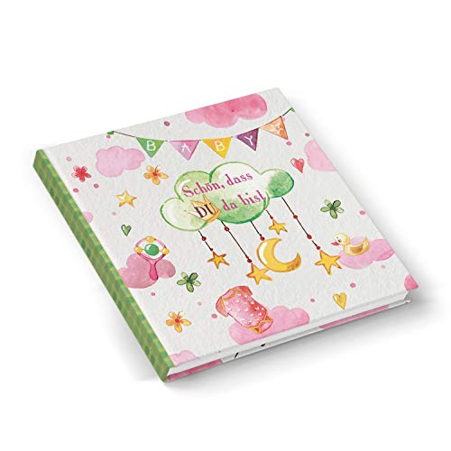 Logbuch-Verlag Babybuch rosa grün Schön, dass du da bist Mädchen Geschenk Geburt Taufe Babytagebuch zum Einschreiben leer quadratisch von Logbuch-Verlag