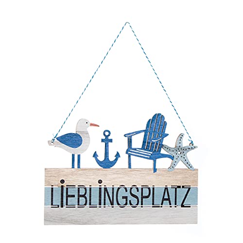 Logbuch-Verlag maritimes Türschild LIEBLINGSPLATZ natur blau weiß mit Möwe & Anker - Deko Wandschild aus Holz 24 cm von Logbuch-Verlag