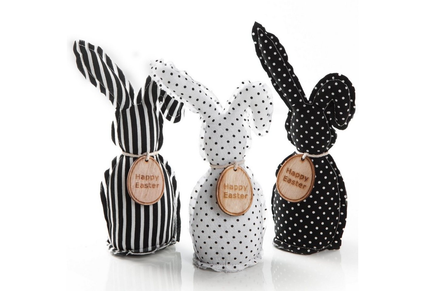 Osterhase große Osterhasen Figuren aus Stoff 22 cm "Happy Easter" schwarz weiß (3 St) von Logbuch-Verlag