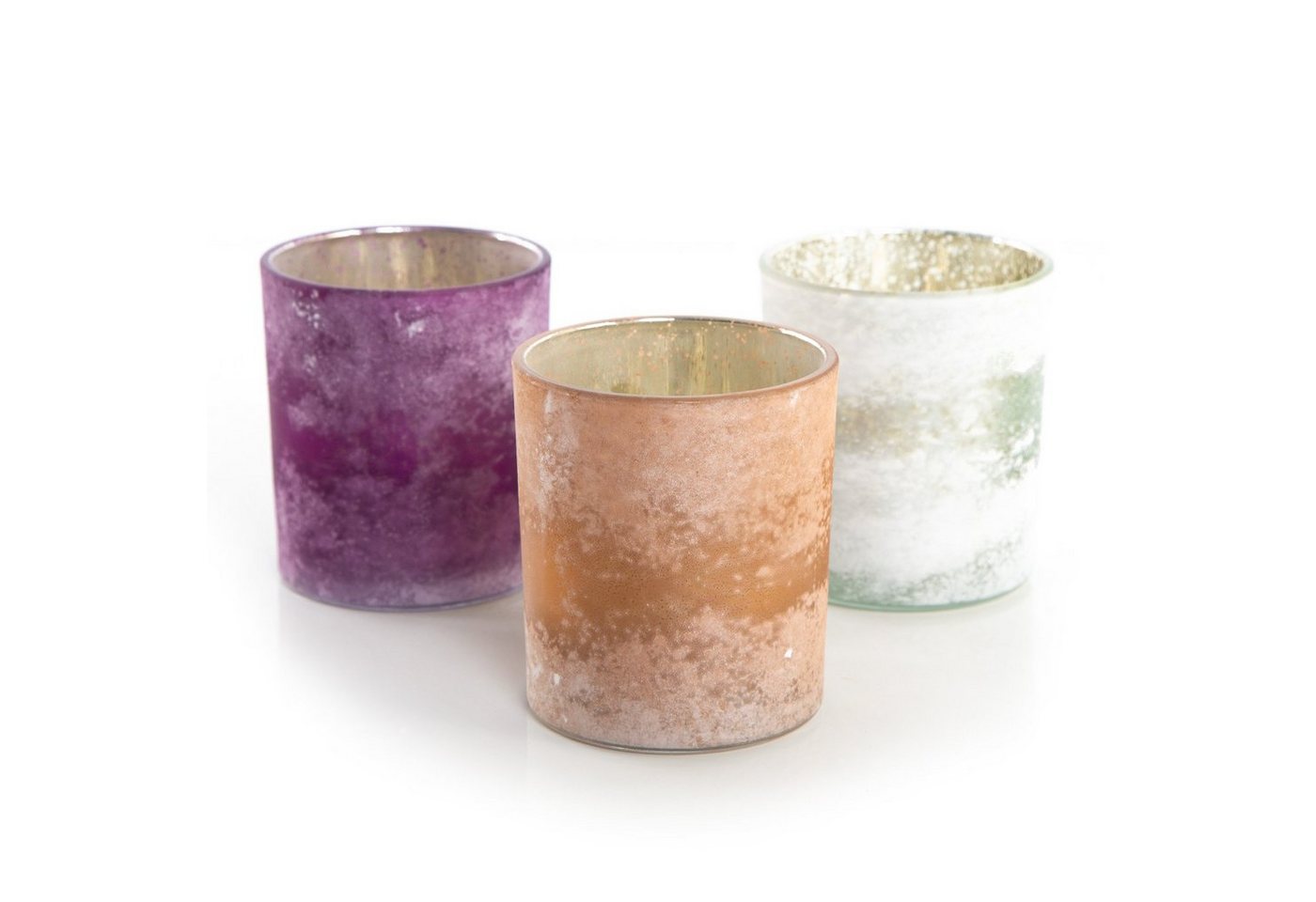 Teelichthalter Windlichter aus Glas violett orange weiß innen Gold - 10 cm (3 St) von Logbuch-Verlag