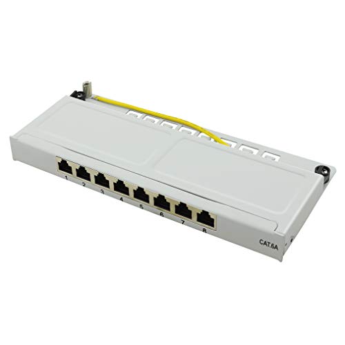 LogiLink Professional NP0064 Geschirmtes CAT 6A Patch- /Verteilerfeld mit 8-Ports (Desktop), PoE und PoE+, halbe Bauhöhe (0,5 Höheneinheiten) Lichtgrau von Logilink