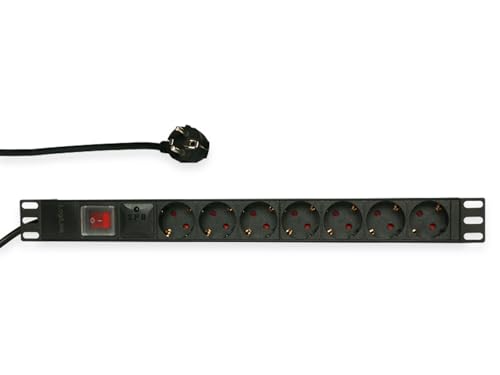 LogiLink Professional PDU7C01 Hochwertige 19" Steckdosenleiste 7-Fach CEE7/3 (Schutzkontakt) mit Überspannungsschutz und An/Aus Schalter schwarz von Logilink