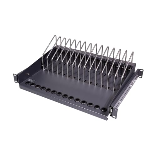LogiLink SF100B - ausziehbarer 19"-Fachboden für Notebooks, Tablets and Smartphones, max. 14 Geräte, Farbe: Schwarz von LogiLink Professional