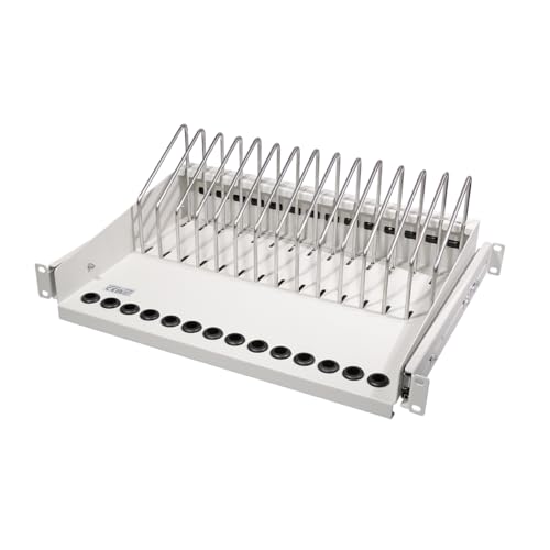 LogiLink SF100G - ausziehbarer 19"-Fachboden für Notebooks, Tablets and Smartphones, max. 14 Geräte, Farbe: Grau von LogiLink Professional