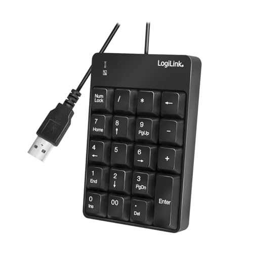 LogiLink ID0184 Numerische Zusatztastatur mit USB-Anschluss mit LED-Aktivitätsanzeige Schwarz von Logilink