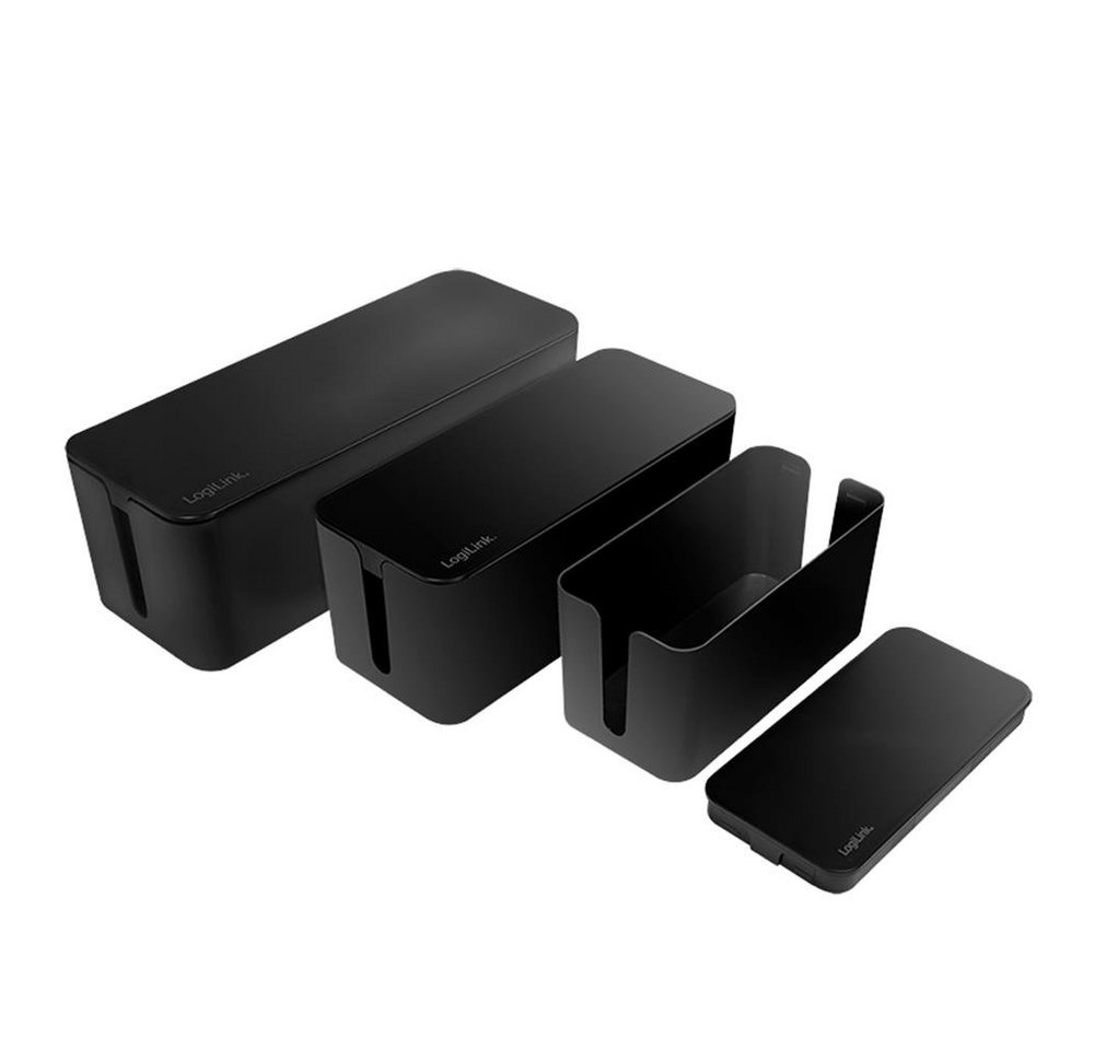 LogiLink Kabelbox KAB0077, (Set, 3-tlg., Kunststoffbox-Set in 3 Größen), zum Verstecken von Kabelgewirr, Seitliche Kabeldurchführung, schwarz von LogiLink