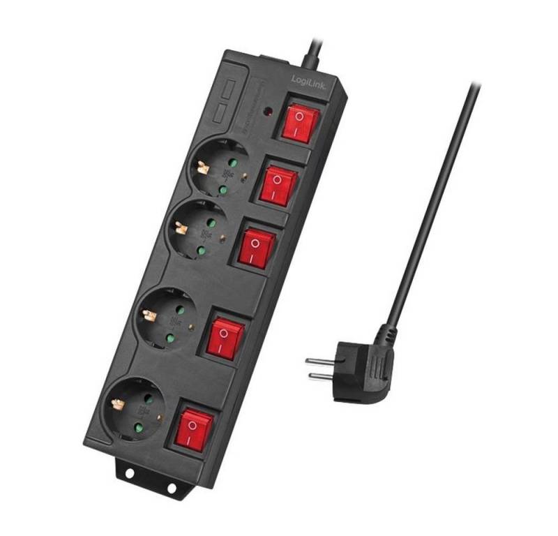 LogiLink LPS251 Mehrfachsteckdose, 4-fach mit 5 Schaltern, 4x CEE 7/3, IP20, Überspannungsschutz von LogiLink