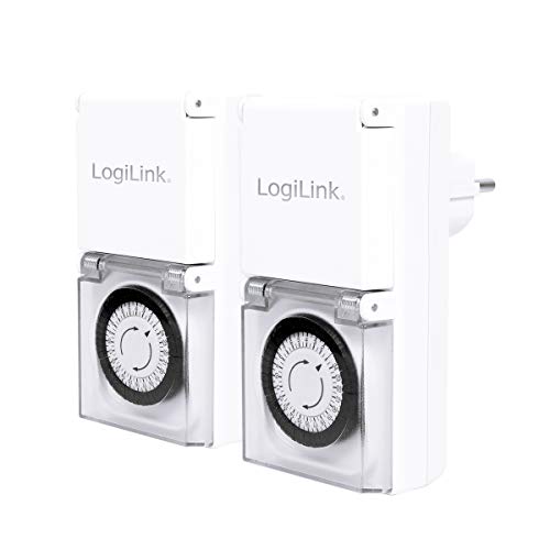 LogiLink Mechanische Zeitschaltuhr, 2er Set, IP44, Outdoor, Weiß, ET0006A, Groß von Logilink