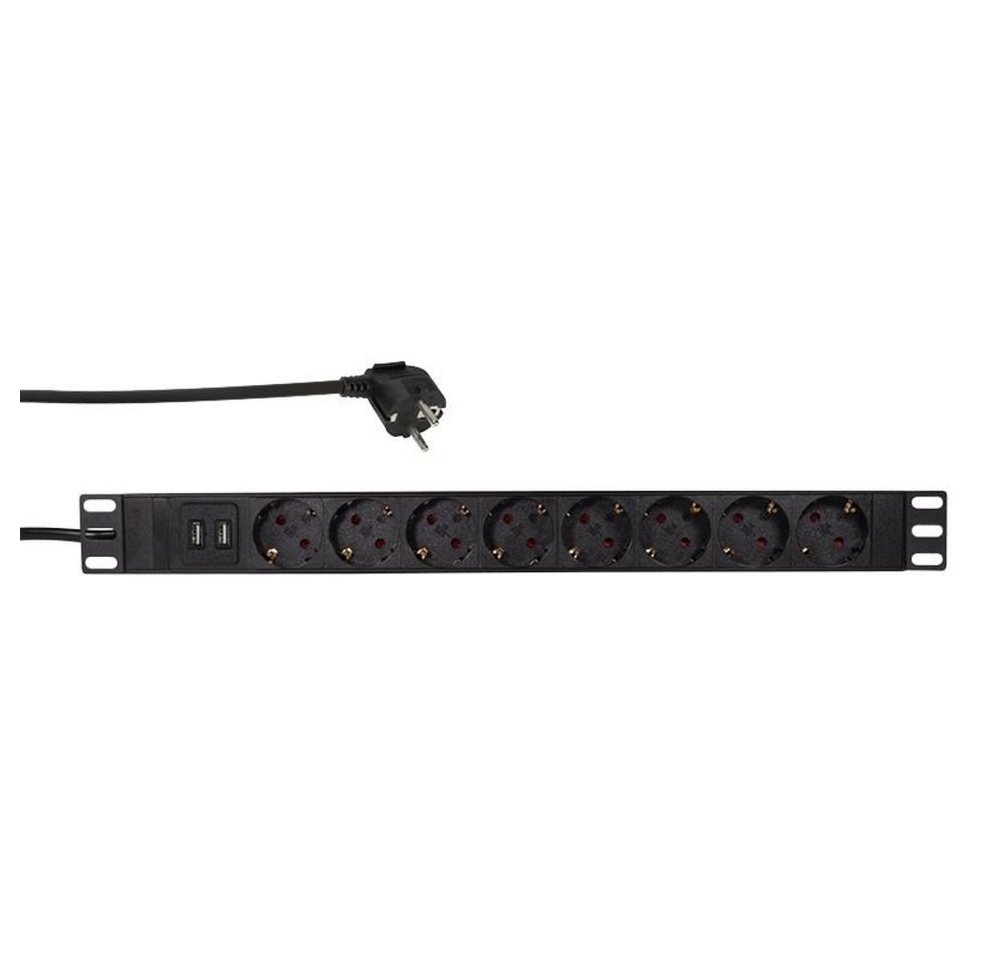 LogiLink Professional 19 PDU Steckdosenleiste 8-fach (Überspannungsschutz, Kabellänge 2 m), 8x CEE7/3 Dose, Schutzkontakt, 2x USB, IP20, für 19" Profilrahmen 1HE" von LogiLink