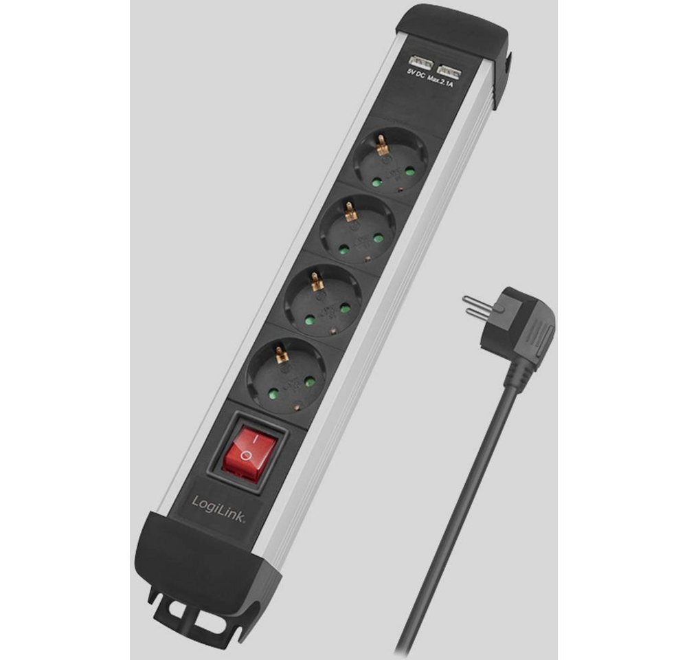LogiLink Steckdosenleiste 4-fach (4x Schutzkontakt) mit 2x Steckdosenleiste, erhöhter Berührungsschutz, mit Schalter, mit USB von LogiLink